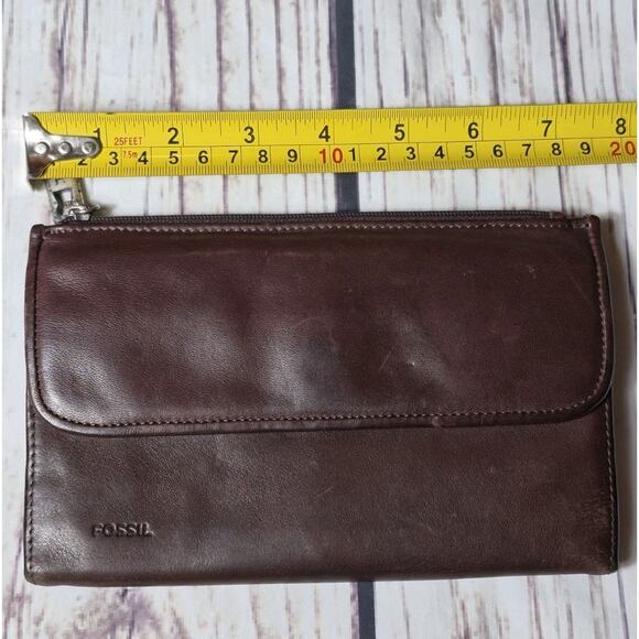 Vintage Fossil Brown Genuine Leather Wallet Many Pockets & Organizers - Picture 10 of 11